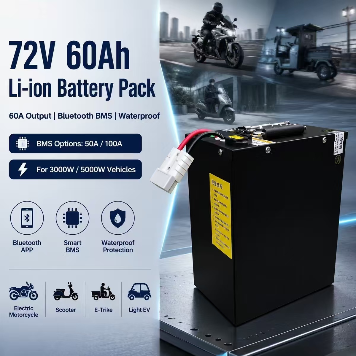 แบตเตอรี่ลิเธียมโพลิเมอร์ 72V  - 72V 60Ah Lifepo4 Battery Pack บทวิจารณ์และราคา